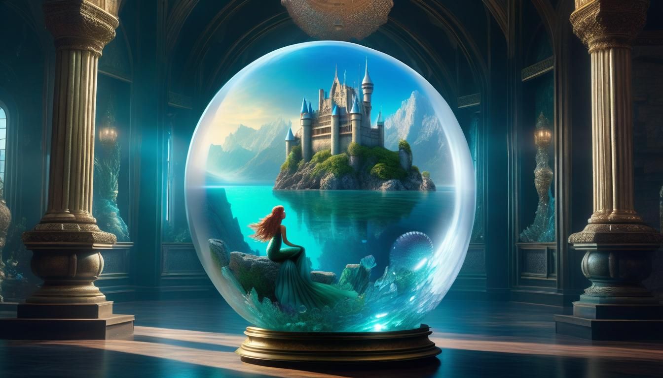 Mermaid Gazing into Crystal Ball: Hyperrealistic Scene