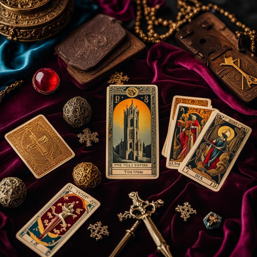 Vintage Tarot Cards on Velvet Table