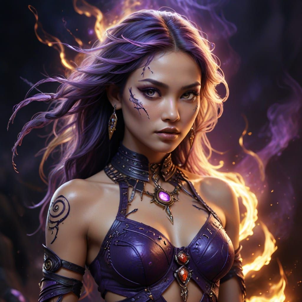 Mid-Twenties Sorceress in Cyberpunk Aesthetic