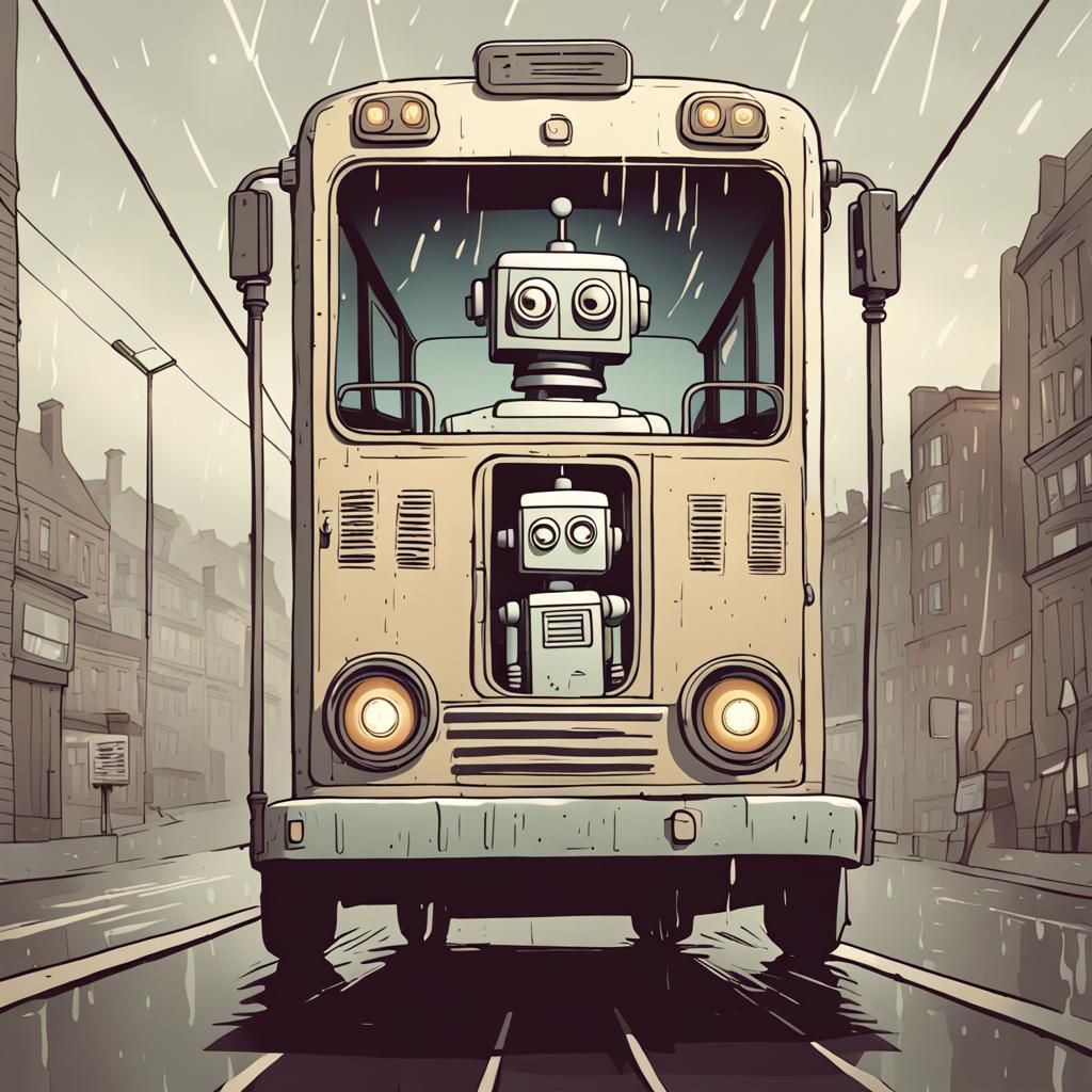 Robot Bus Driver in the Rain