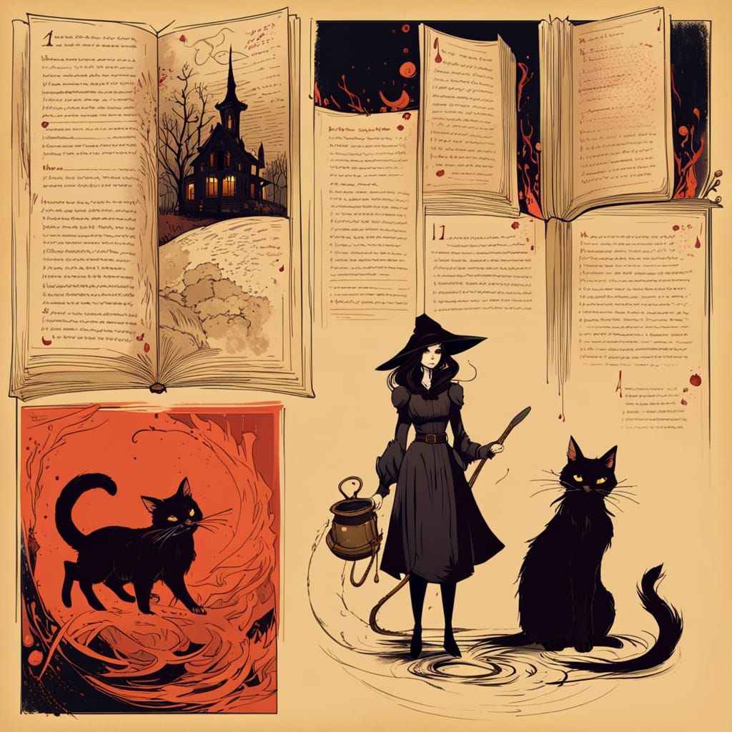 Witch's Book Pages in Underground Comix Style