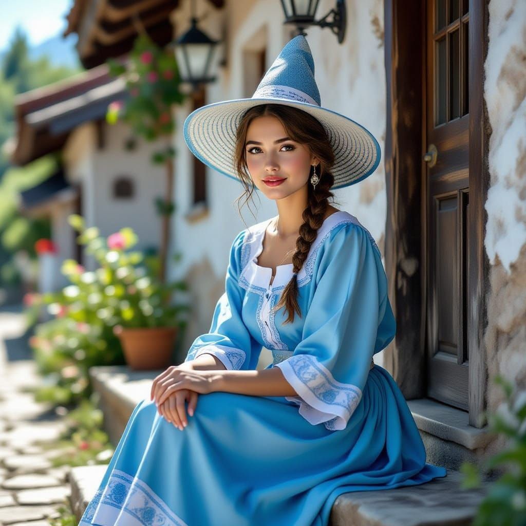 Traditional Blue and Silver Drusa Girl in Photorealistic Sty...