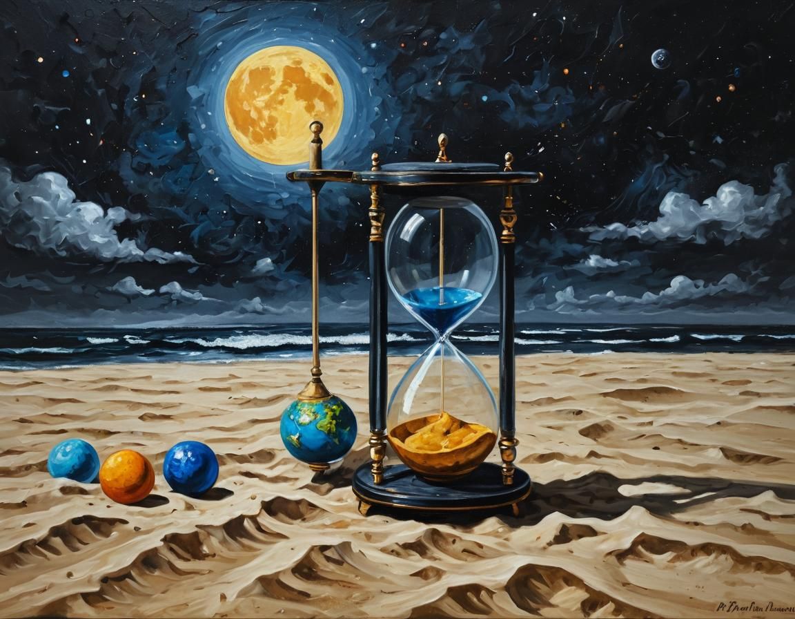 Hourglass with Earth and Moon in Expressionist Style