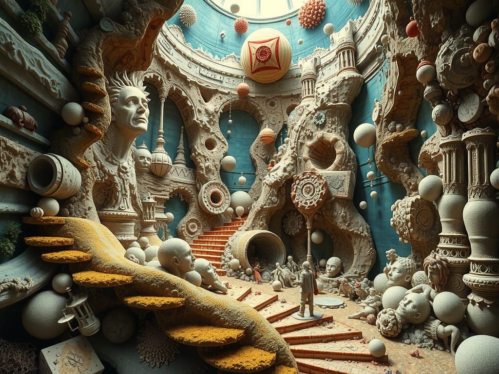 Surreal Hyperrealistic Collage of a Wonderland Interior