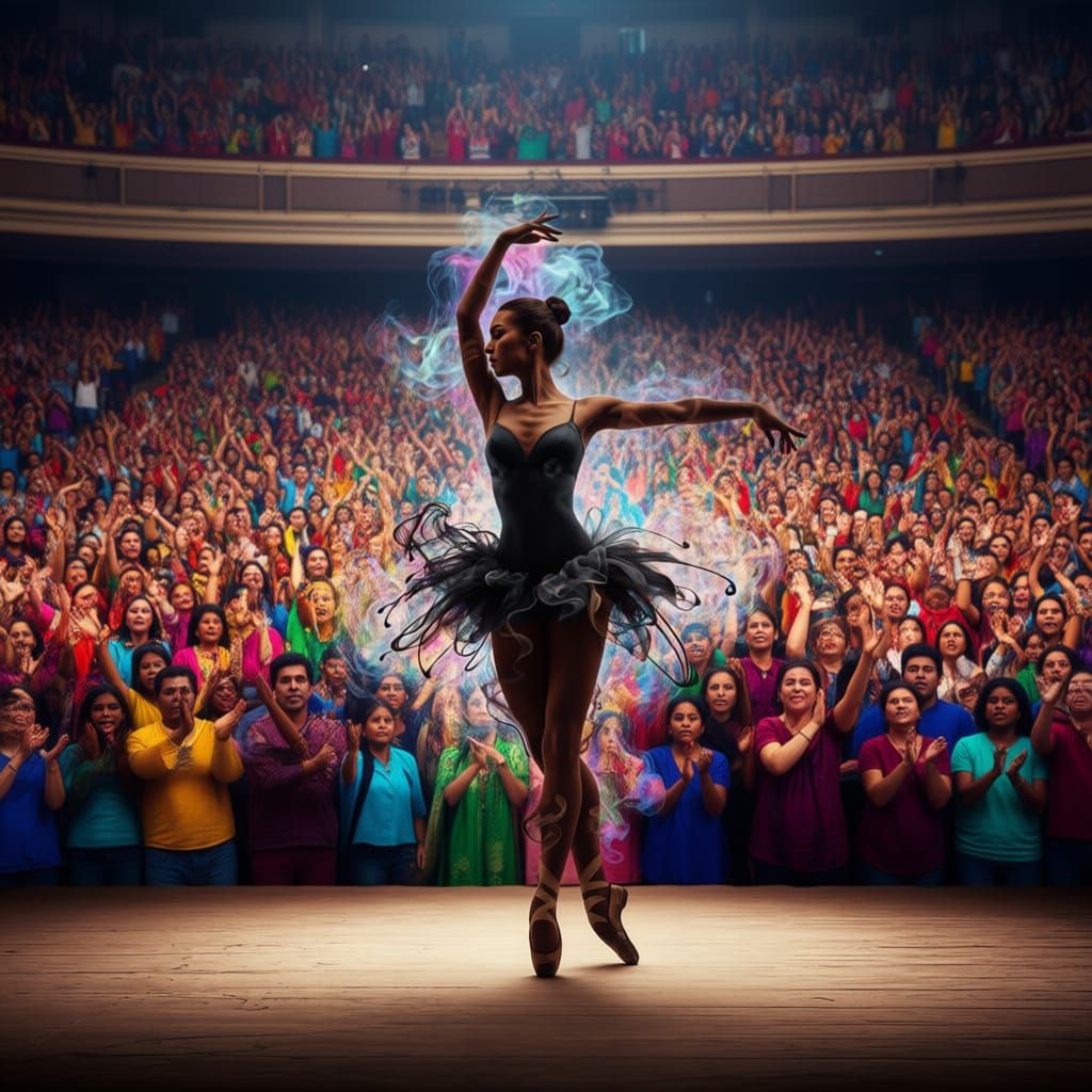 Black and White Performer Before Vibrant Audience