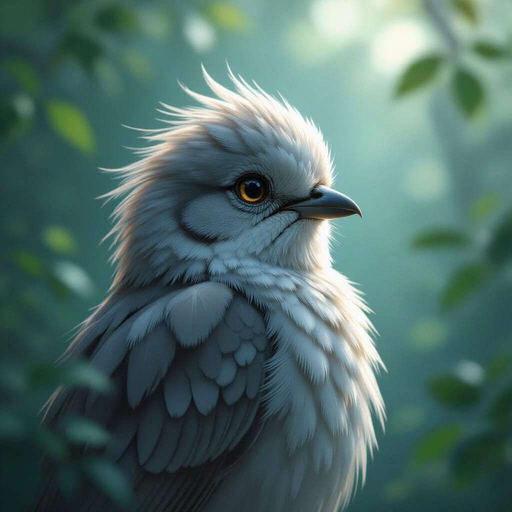 Melancholy Bird in Forest: A Digital Art Portrait