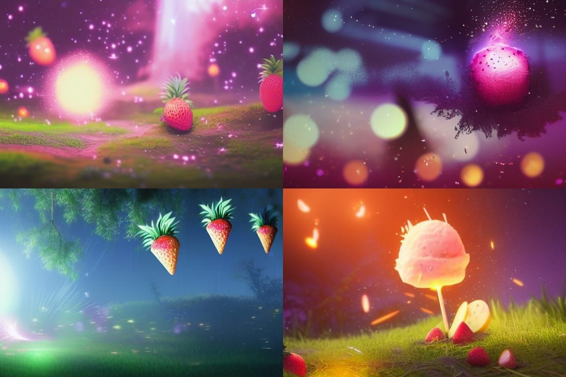 Magical Anime Scene with Fruit Ice Cream and Particles