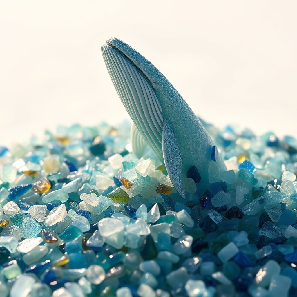 Whale Breaching From Sea Glass Ocean