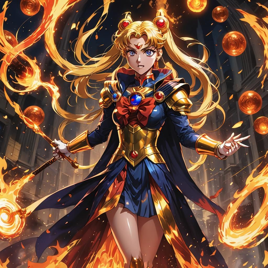 Sailor Moon's Fiery Inferno: Anime Illustration