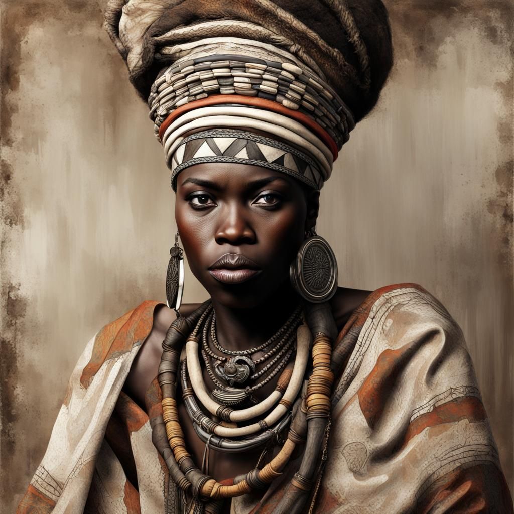 African King in Traditional Dress: Realistic Portrait