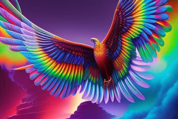 Rainbow Phoenix Rising: Intricate Digital Art
