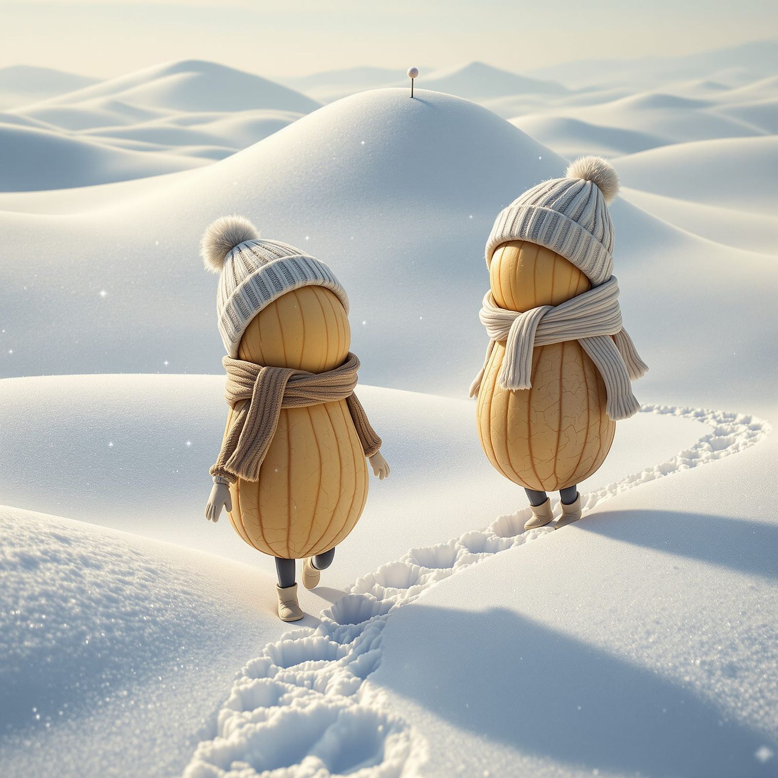 Peanuts' Winter Walk: Macro Photography in Snowy Landscape