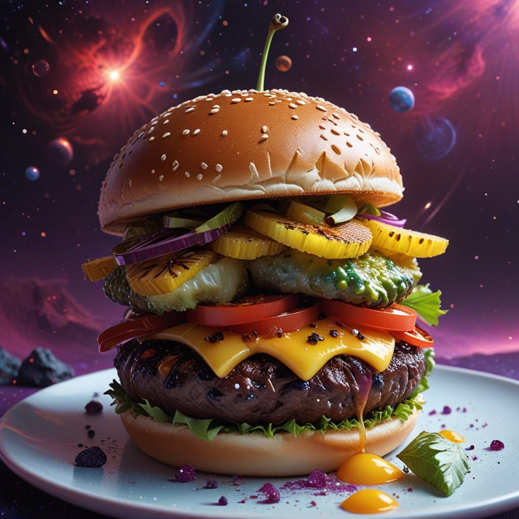 Surreal Cosmic Hamburger in a Swirling Nebula