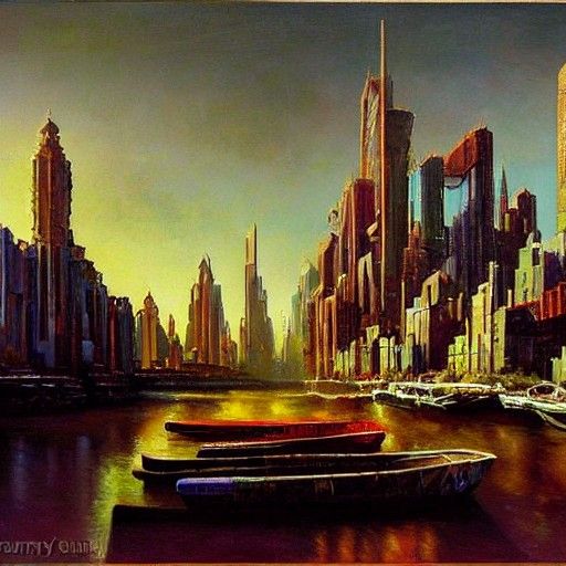Floating City in Oil Painting Style