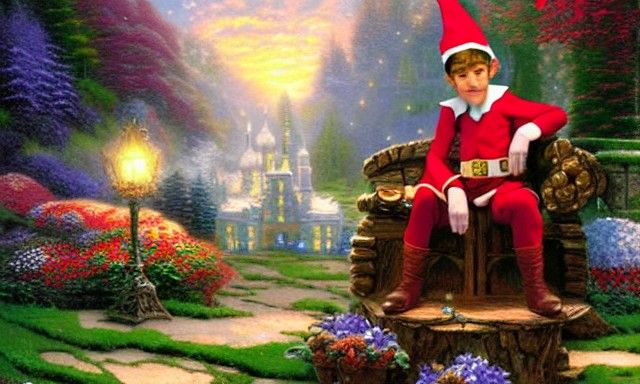 Fantasy Elf Prince on Throne in Luminous Style