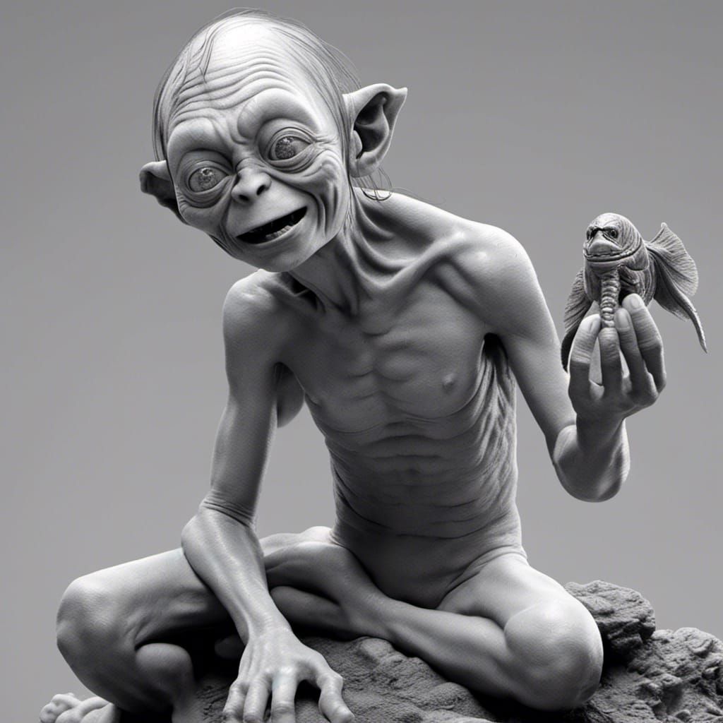 Gollum Holding Fish as 3D Print Model