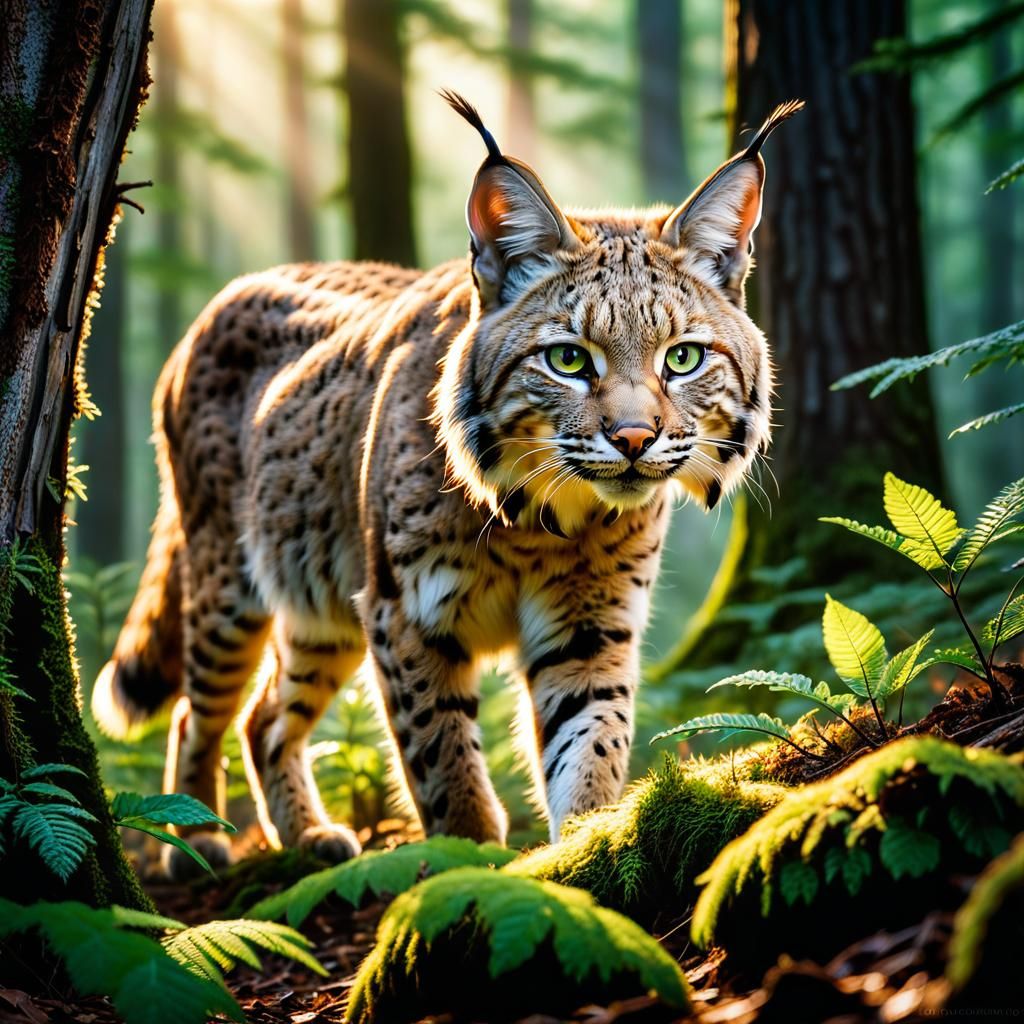 Bobcat Roaming Forest Floor in Wildlife Photography