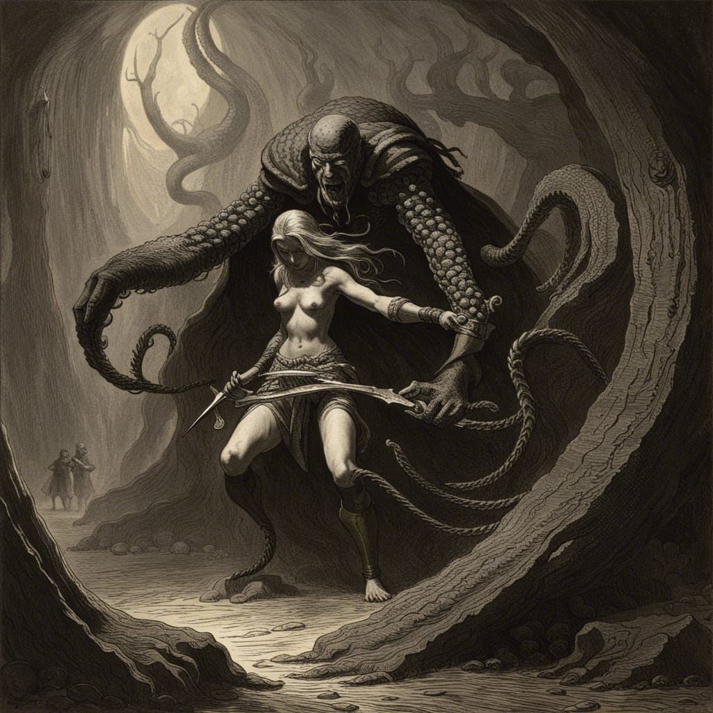 Ancient Evil's Tentacles Attack Female Warrior