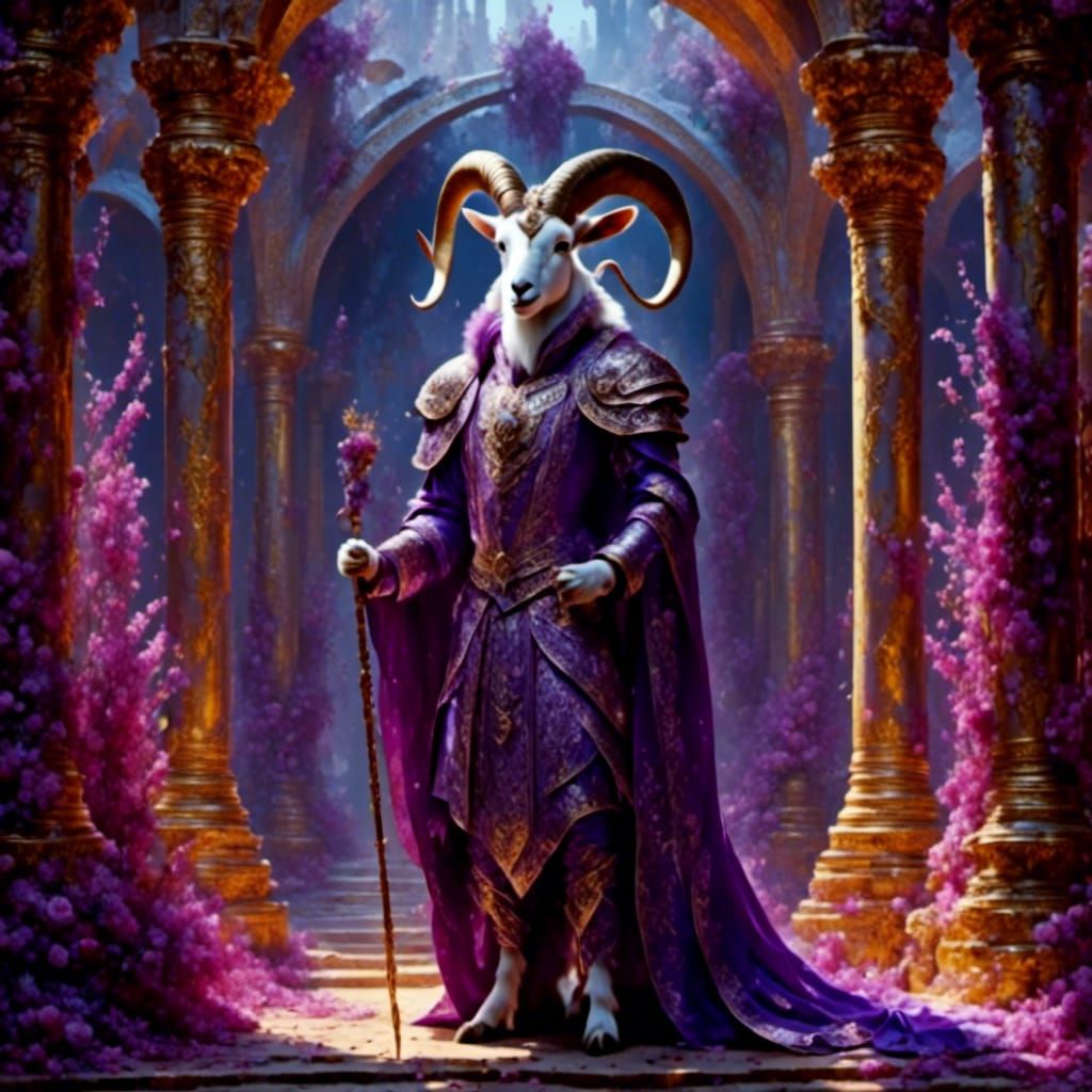 Anthropomorphic Goat Man in Opulent Chamber