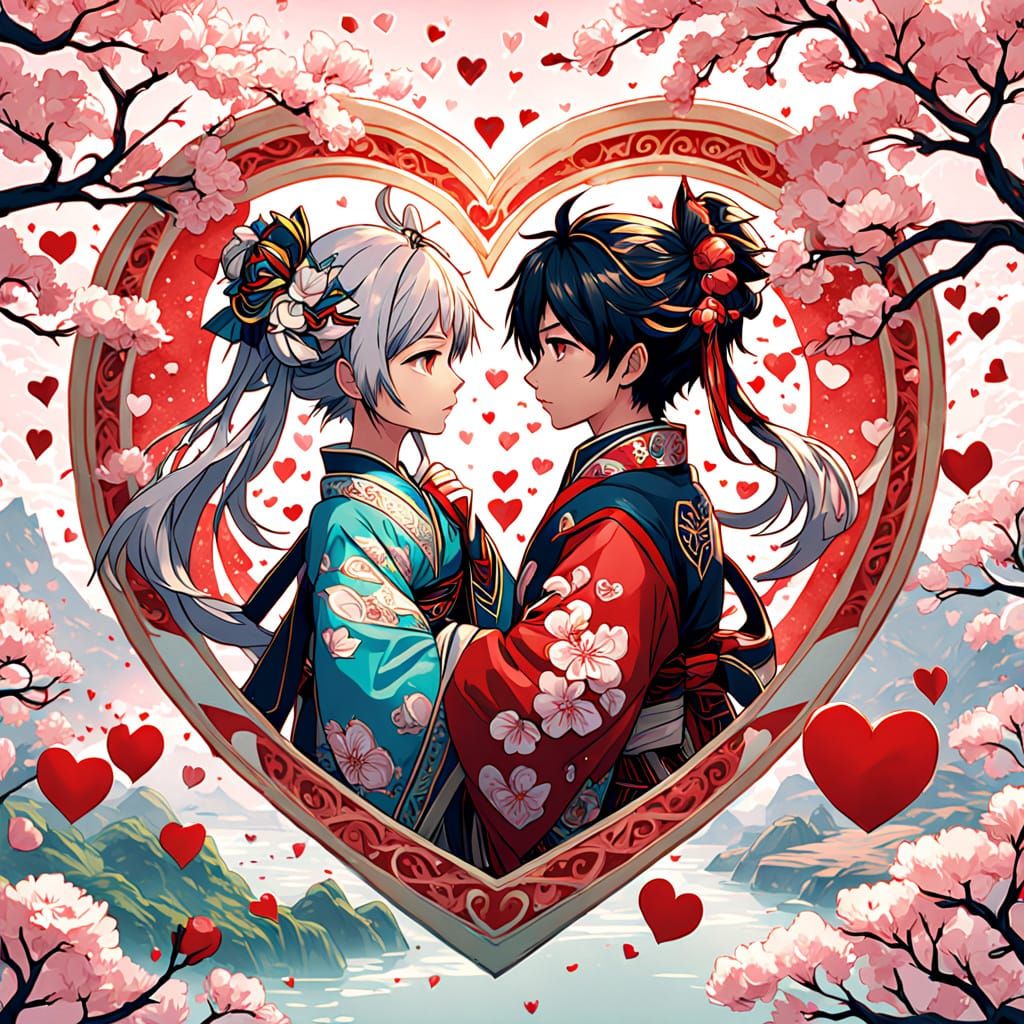 Breathtaking Valentine's Day Cards in 3D Anime Style