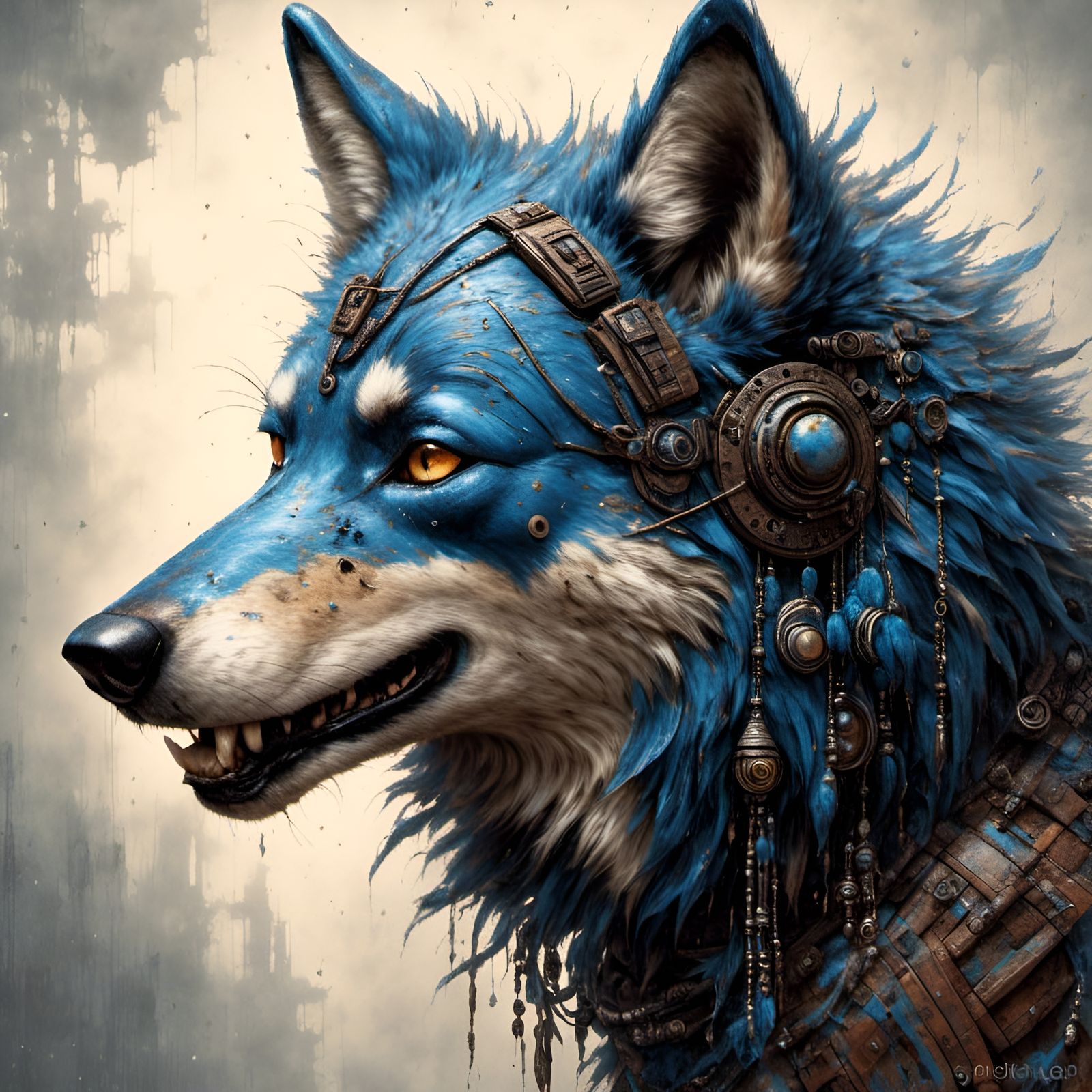 Bohemian Direwolf Spirit in Rustic Realism Style