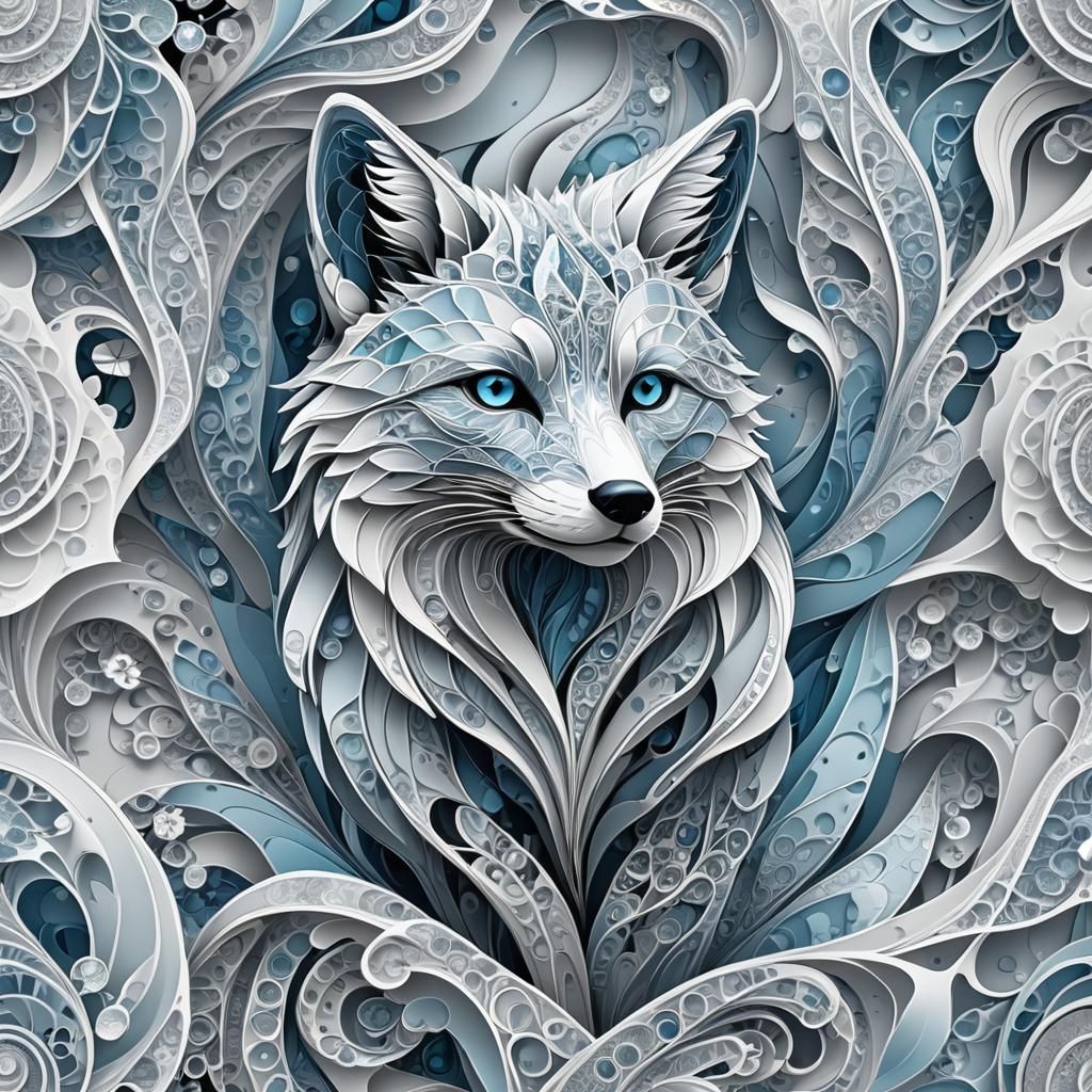 Icy Fox with Abstract Fractal Design