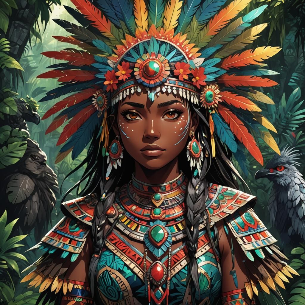 Aztec Anime Girl in Vibrant Manga Art Style