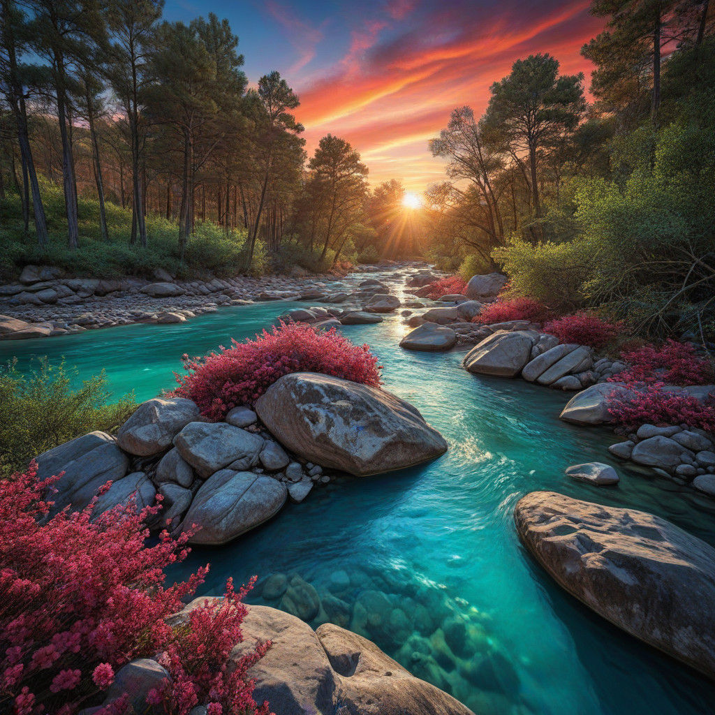 Sapphire River in a Magical Turquoise Sky