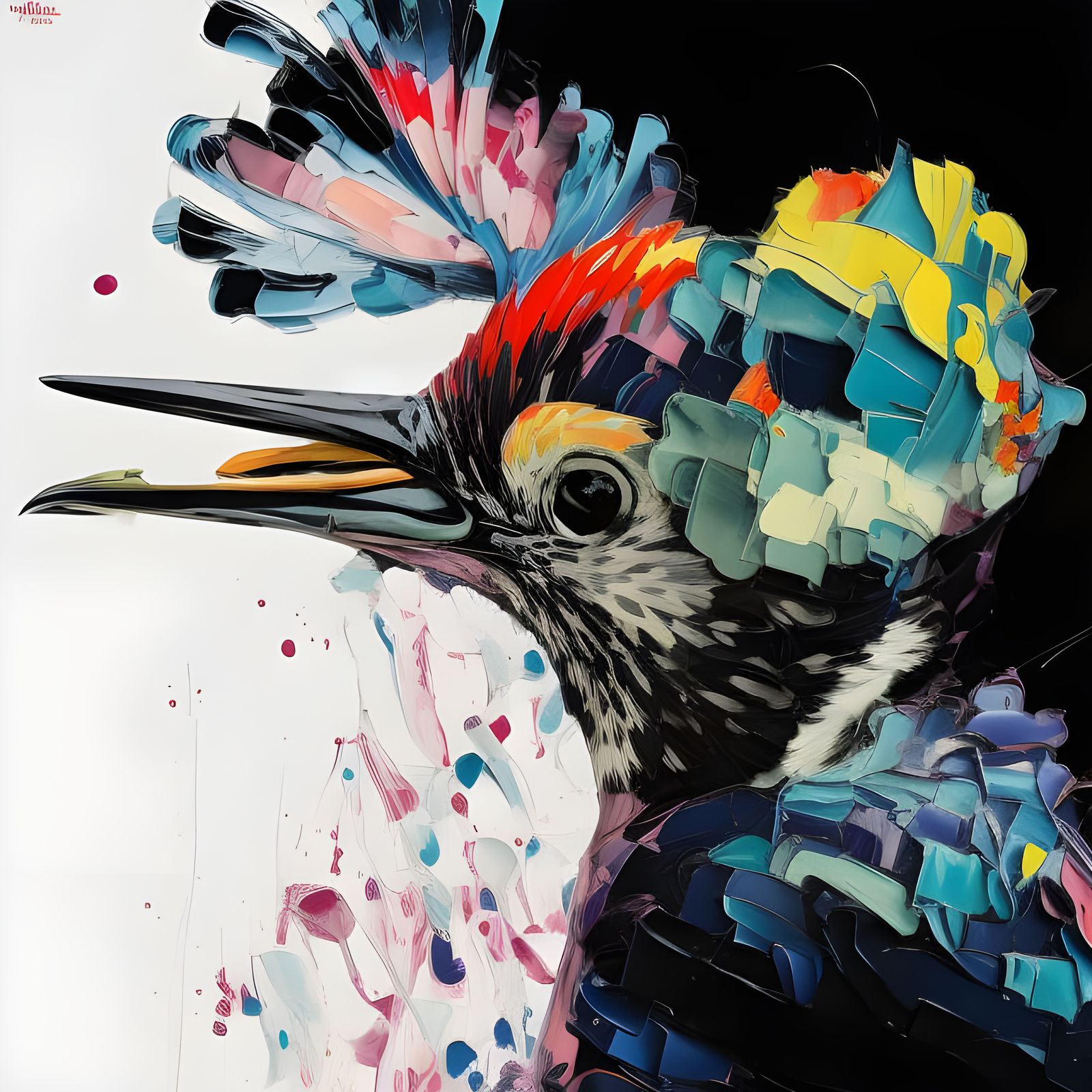 Colorful Ink Splash Woodpecker Portrait in Oil Painting Styl...