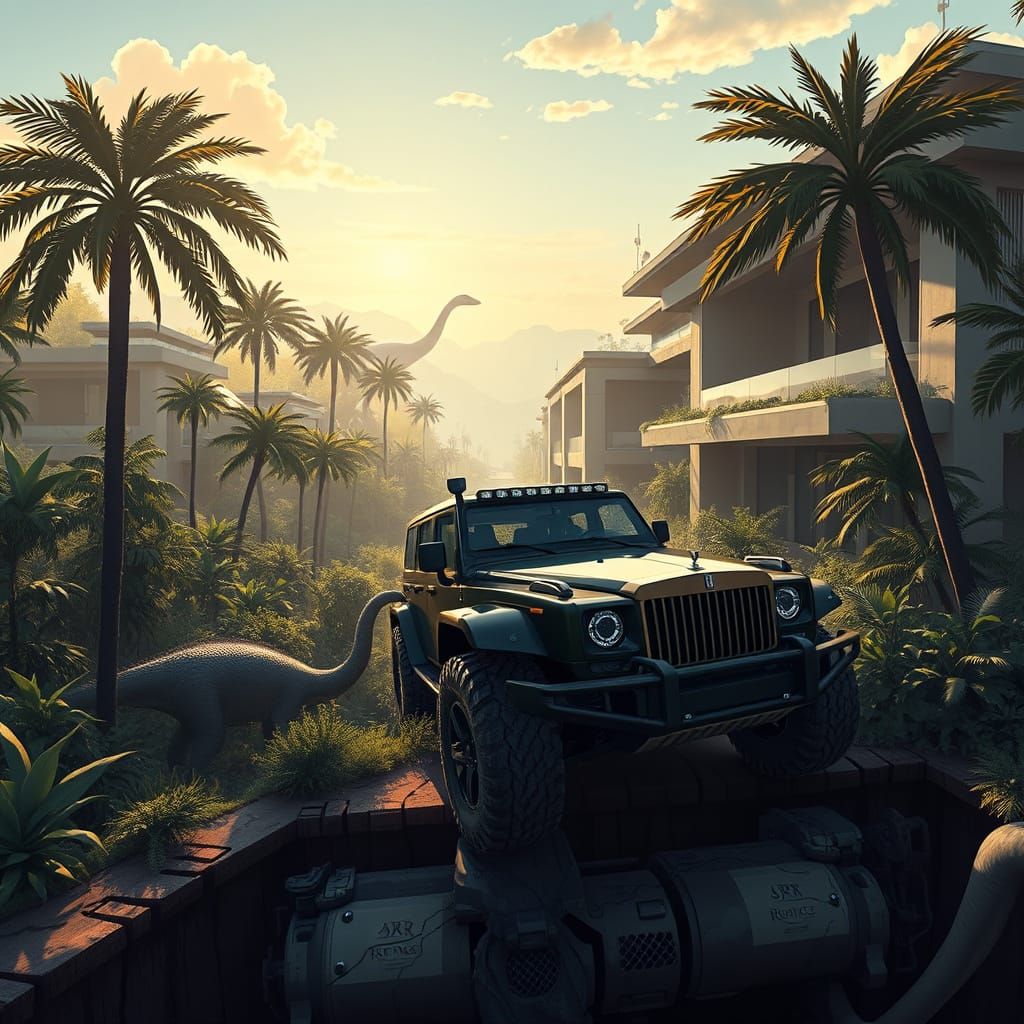 Futuristic Jungle Residence with Armored Vehicle