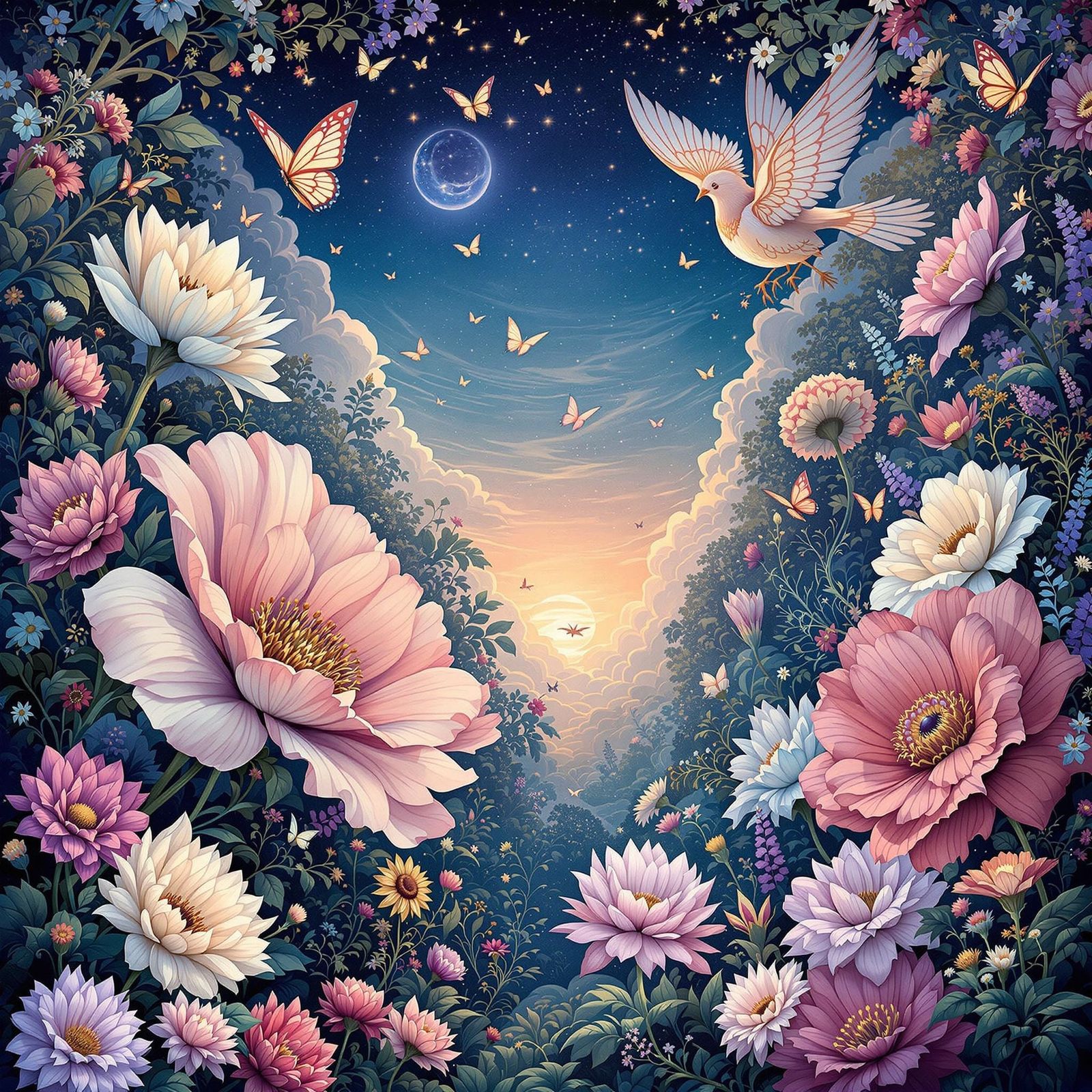 Enchanting Botanical Dreamscape in Art Nouveau Style