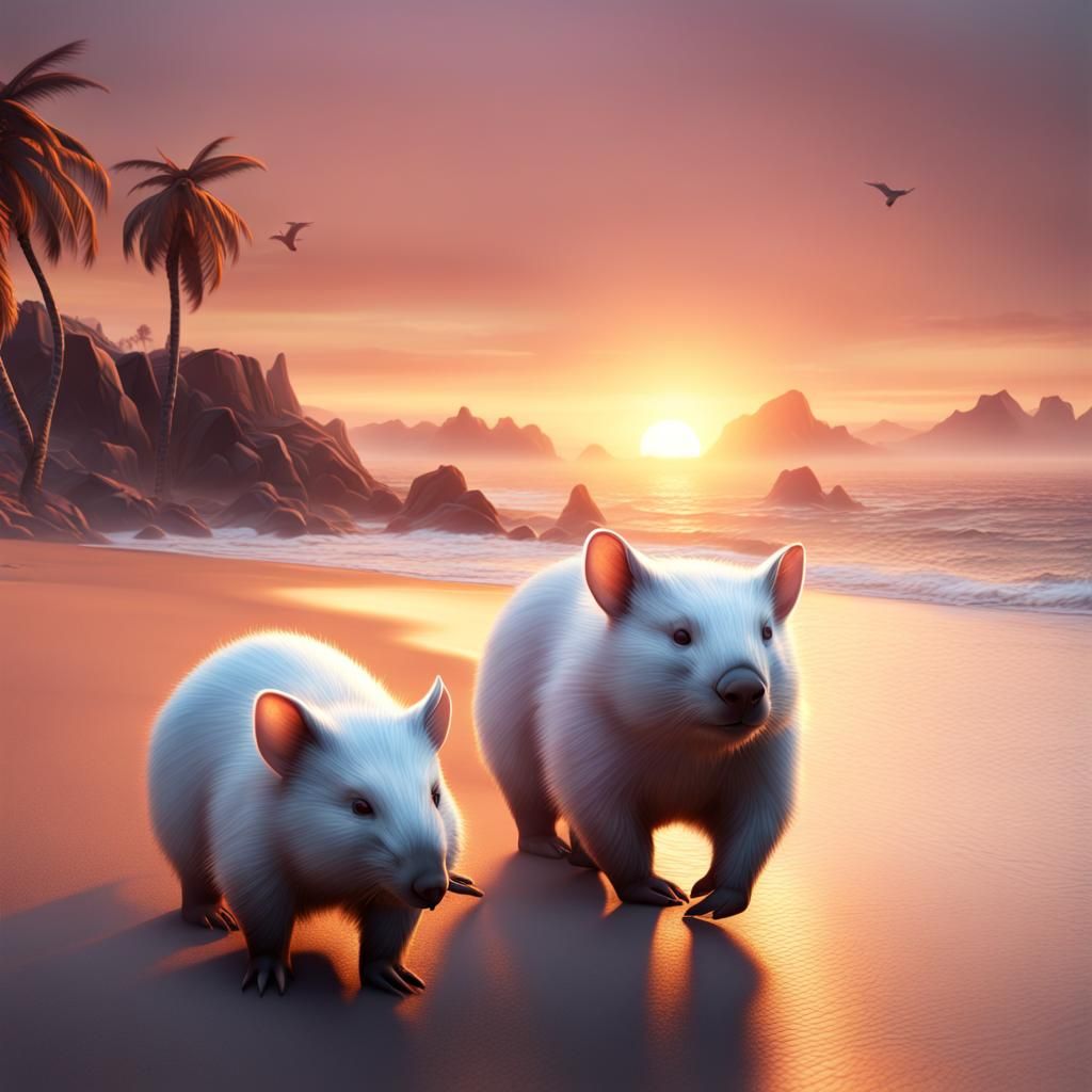 Wombats Enjoy Sunset: Detailed Matte Painting