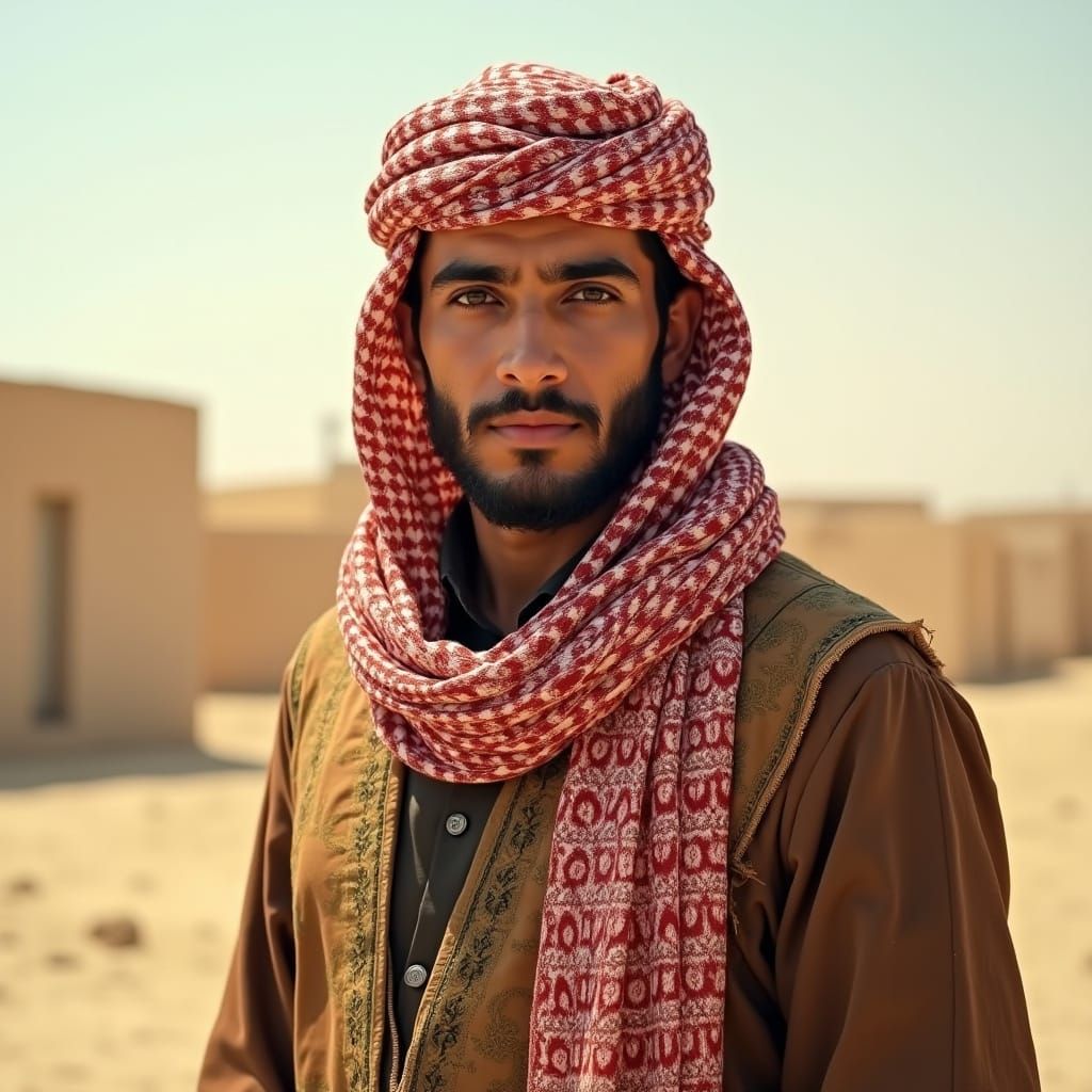 Iraqi Man in Traditional Dress in Sun-Drenched Desert