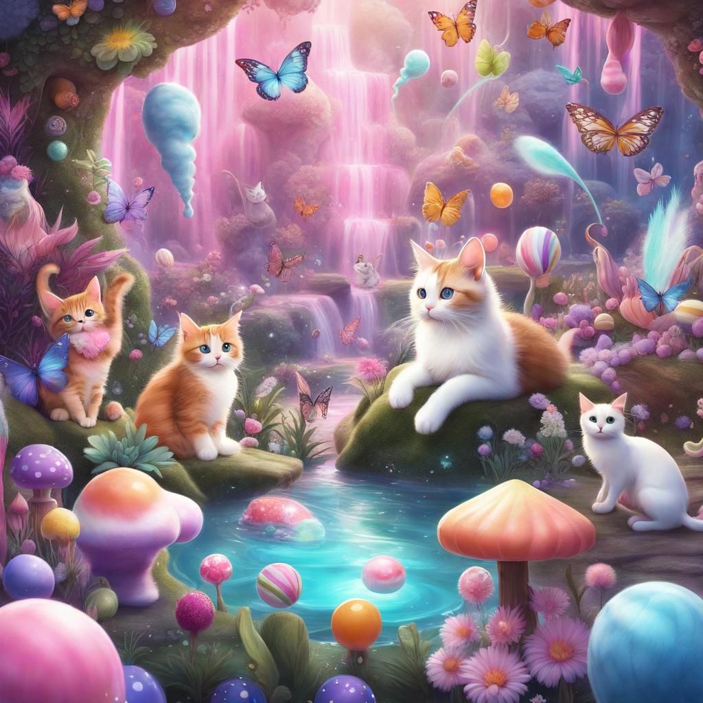 Magical Cat Garden: Hyperrealistic Candy Art