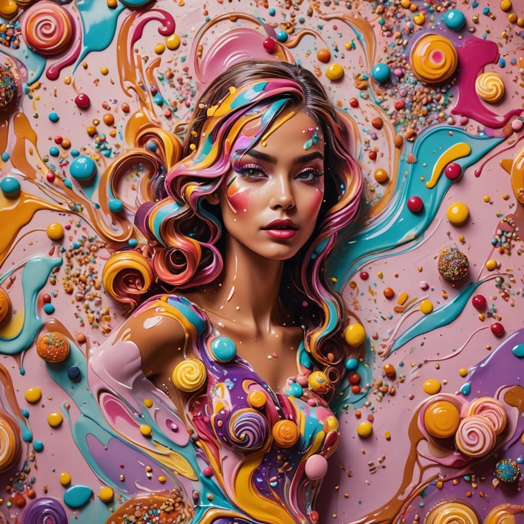 Vibrant Dessert Body Art in Pastel Digital Style