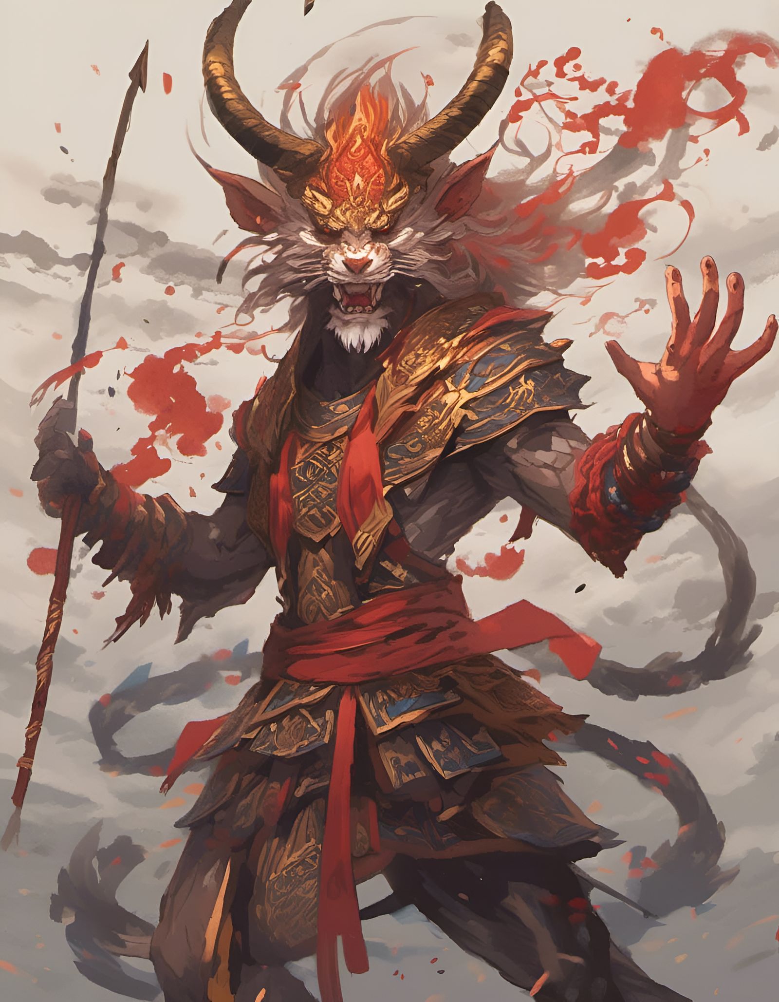 Majestic Monkey King God in Fiery Battle Pose