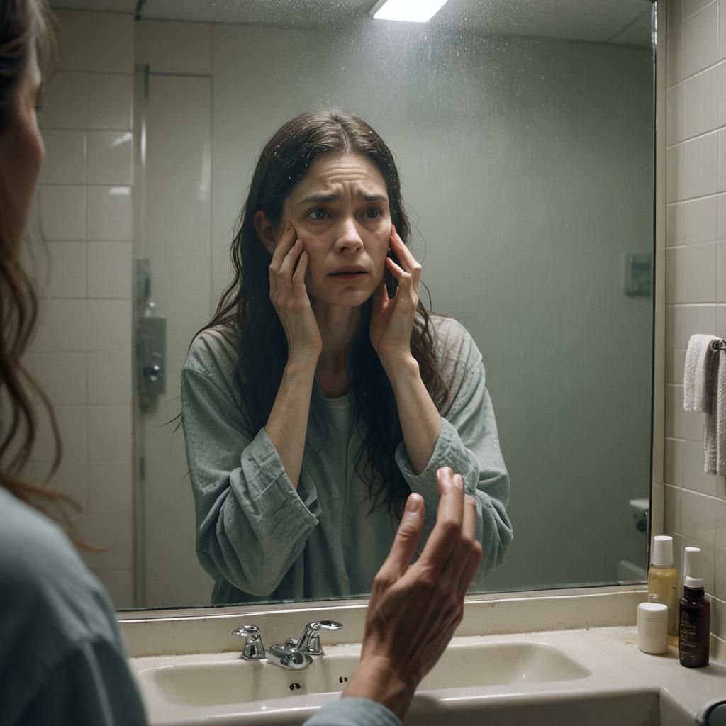 Disappointed Person in Dim Bathroom as Matte Painting