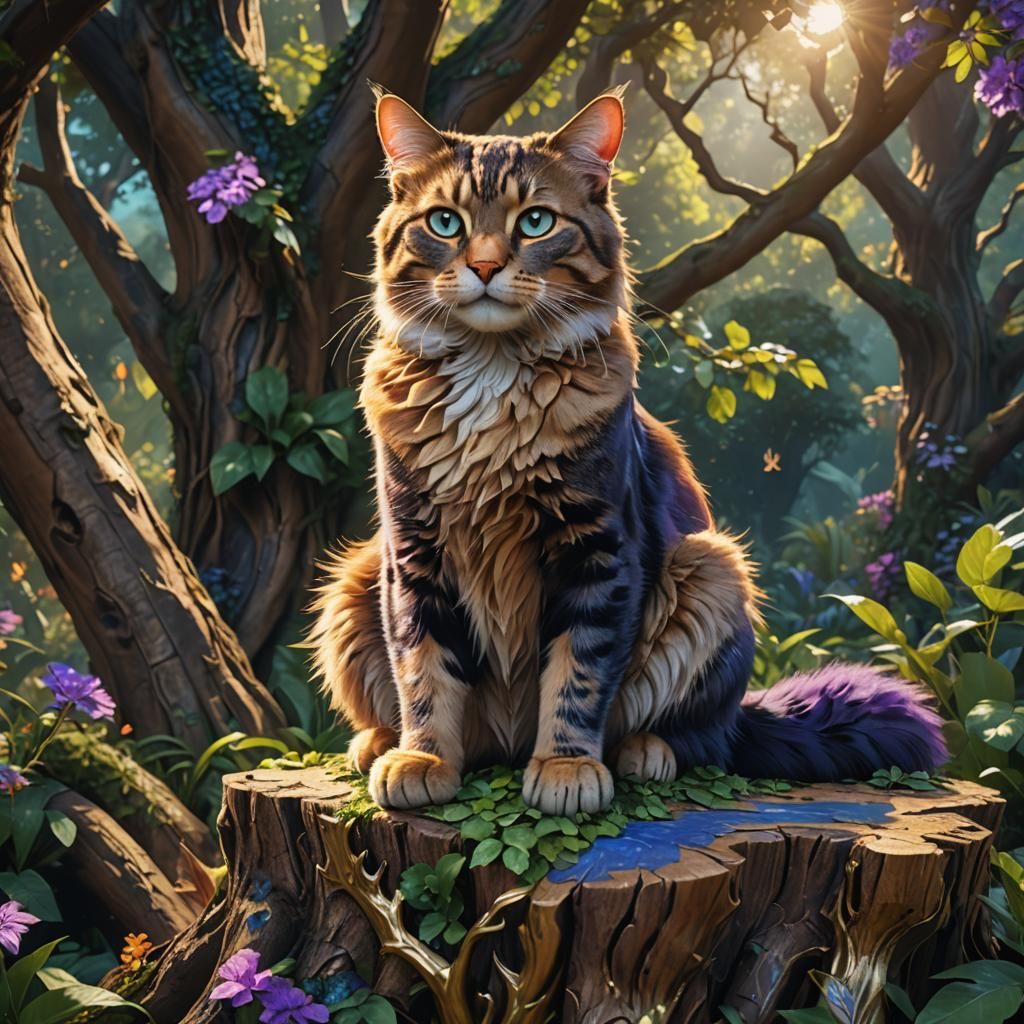Regal Cat in Mystical Forest: Fantasy Concept Art