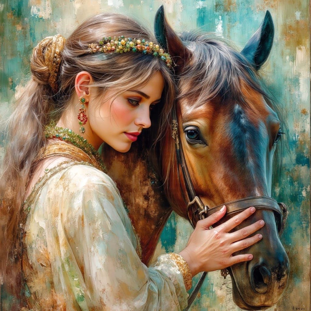 Bedouin Woman with Arabian Horse Oil Painting