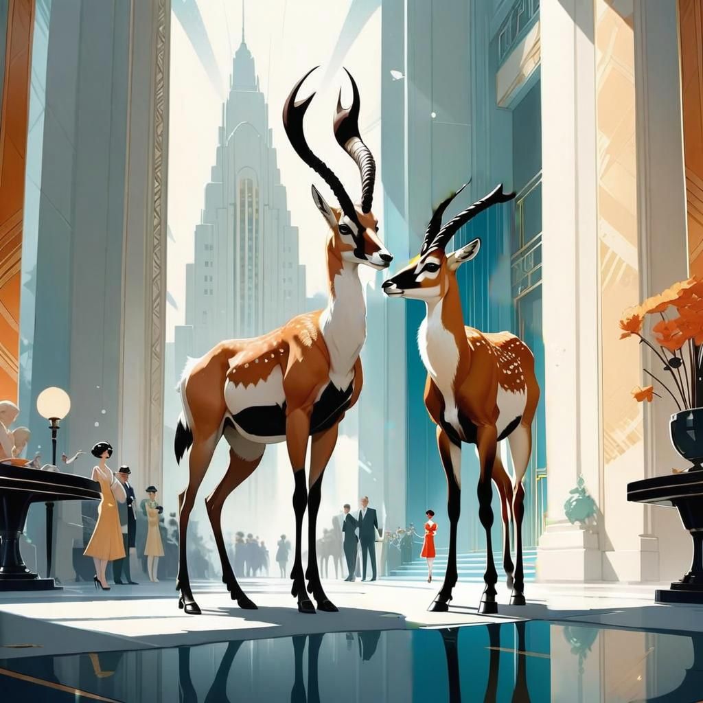 Art Deco Pronghorn Illustration in Manga Style