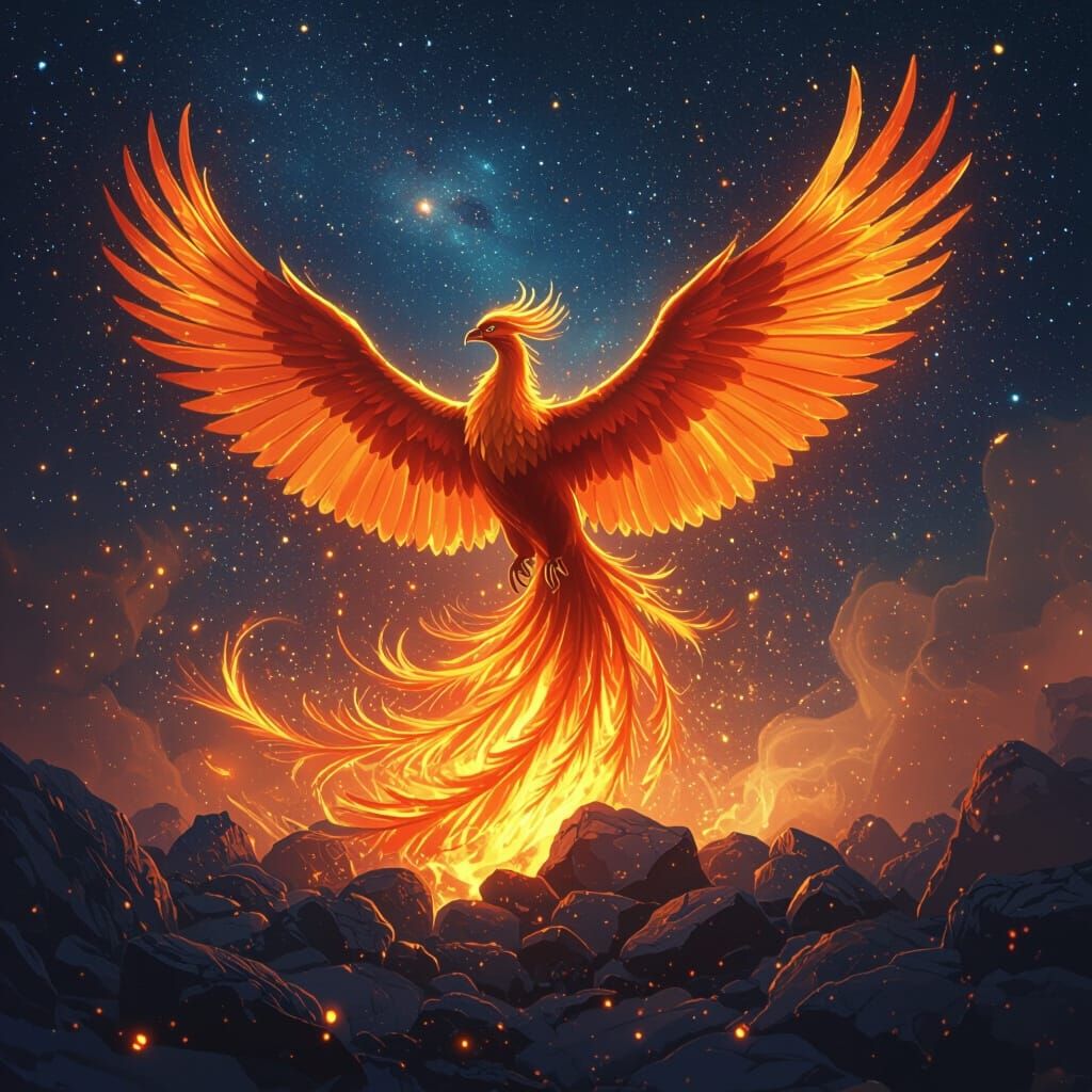 Majestic Phoenix Rises from Ashes in Cosmic Nebula