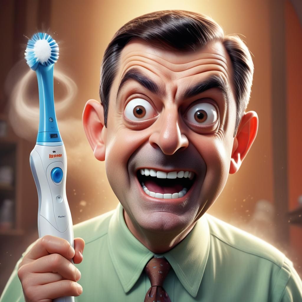 Close up of Mister Bean as he watches an epic battle between...