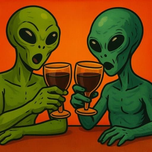 Humans and Aliens Share Drinks in Harmony