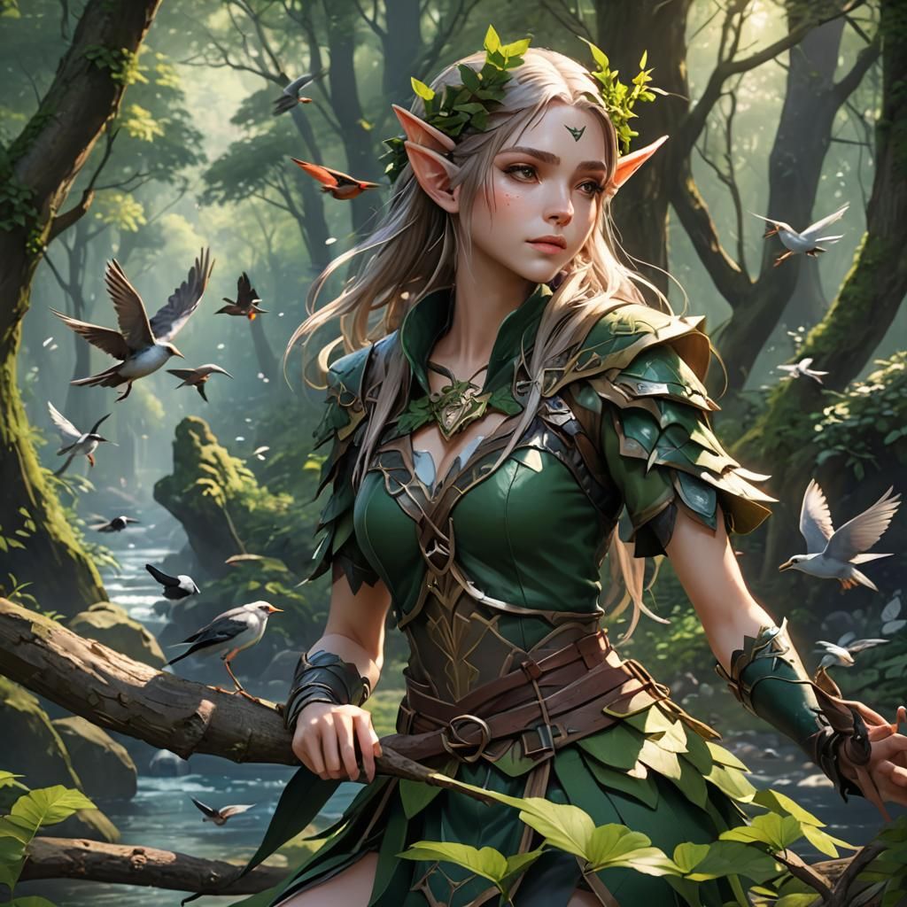 Forest Elf Girl in Anime Style