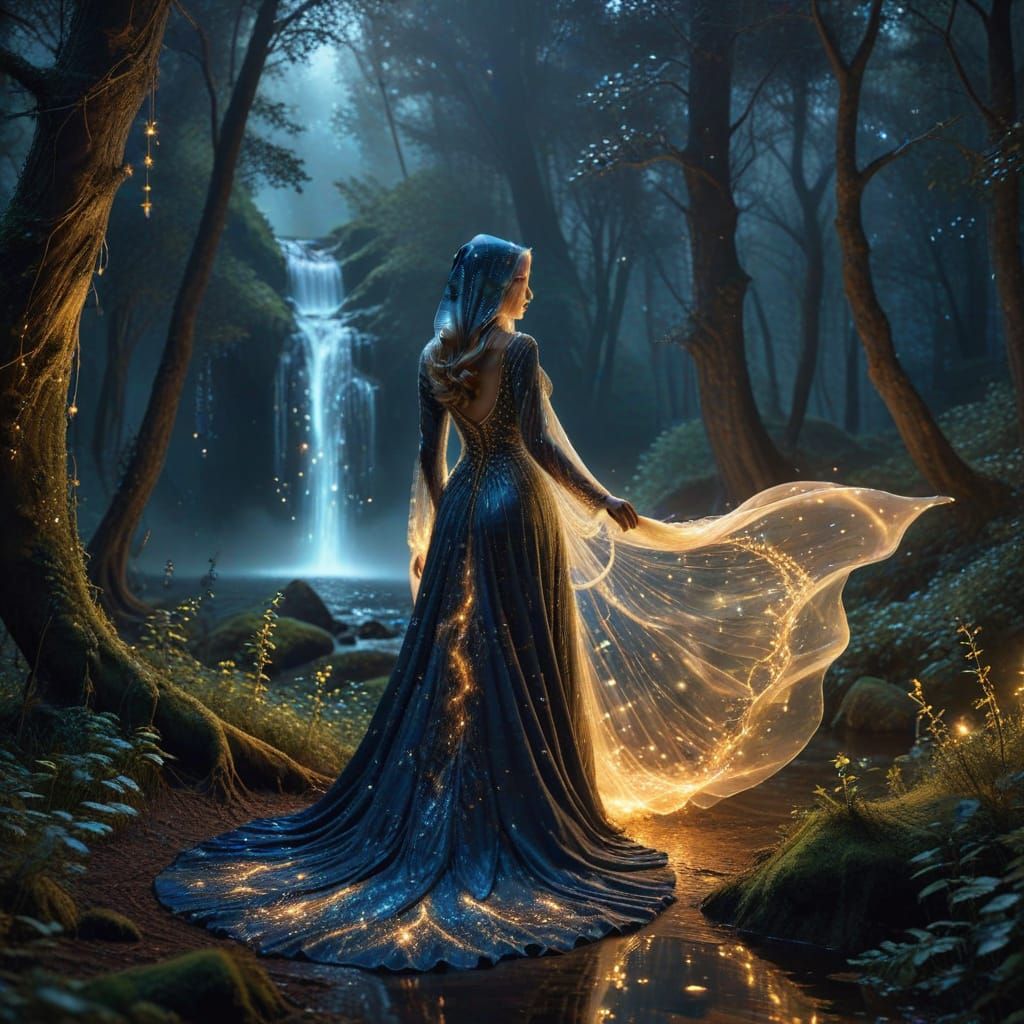 Regal Woman in Celestial Forest Portal