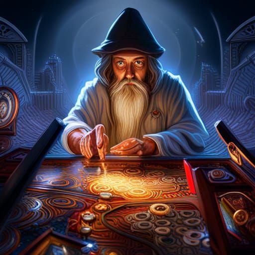 Wizard Plays Pinball in Magical Arcade