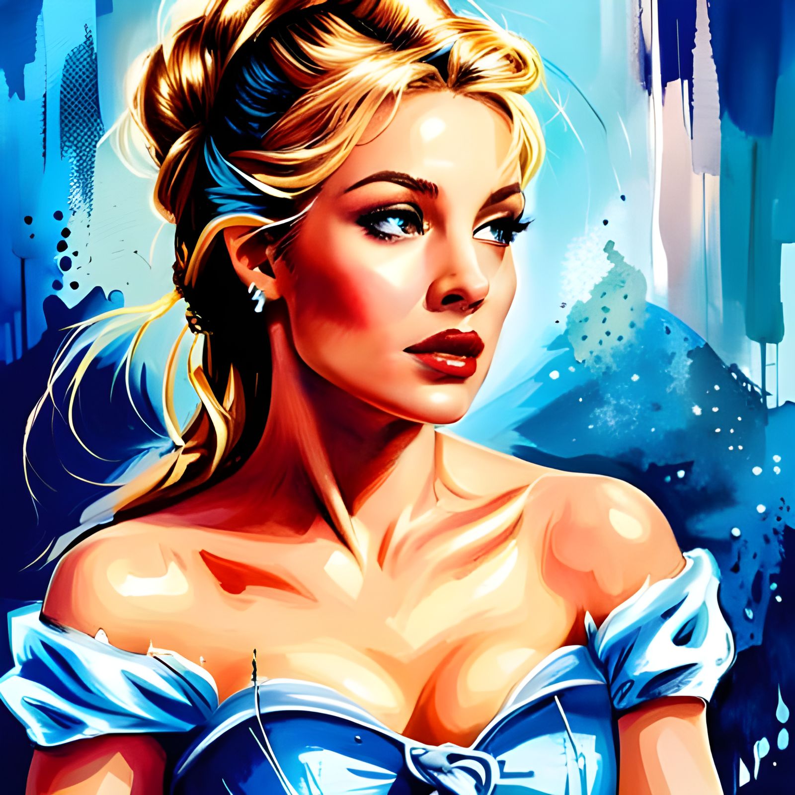Hyperrealistic Cinderella Portrait in Blue Gown