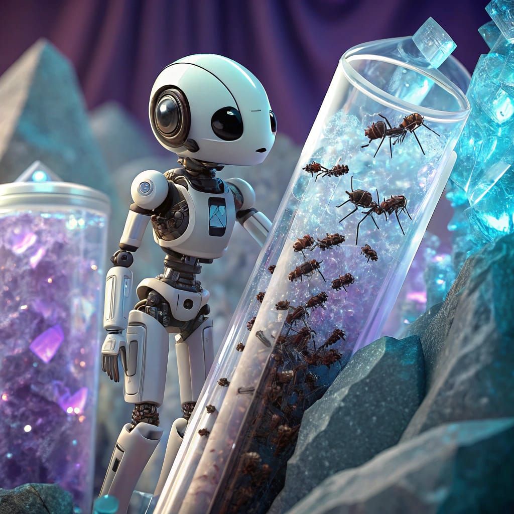 Cybernetic Robot with Ant Circuitry in Vibrant Metallic Land...