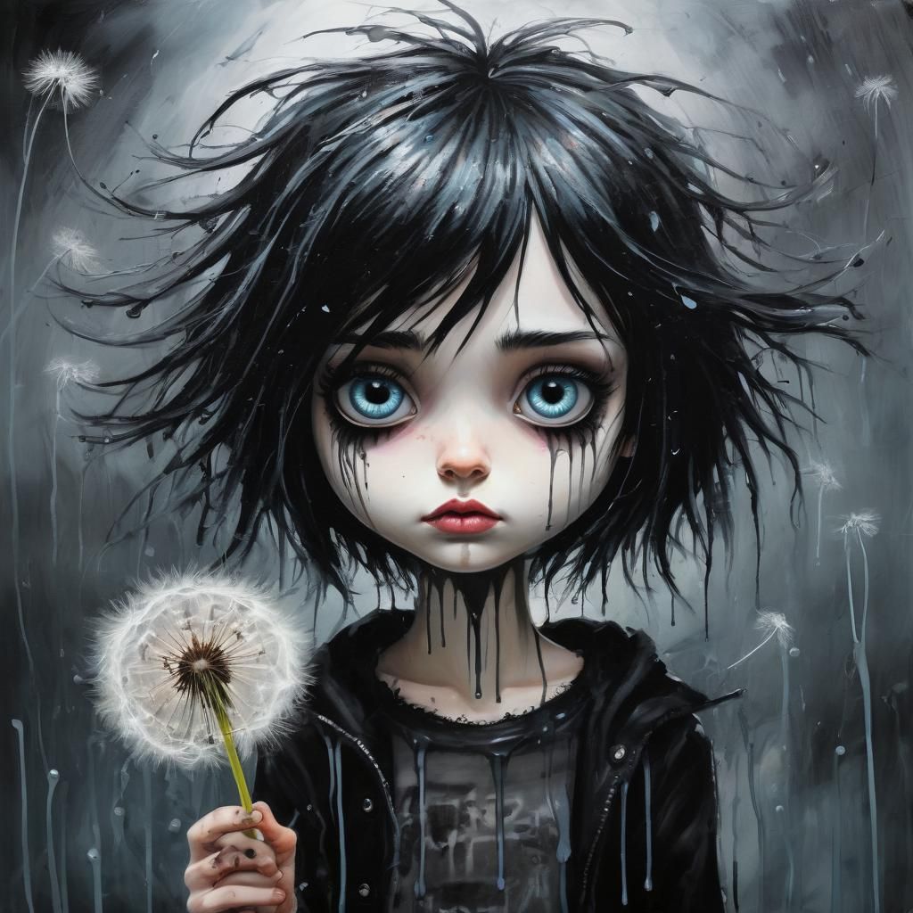 Emo Figure with Hurricane Shadow, Drip Paint Style