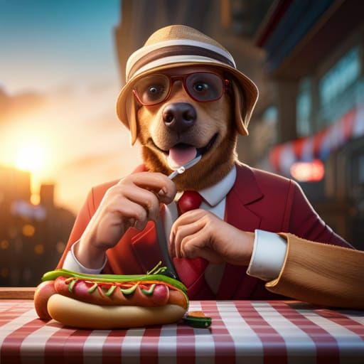 Hyperrealistic Hot Dog Smoking Cigar in 8k